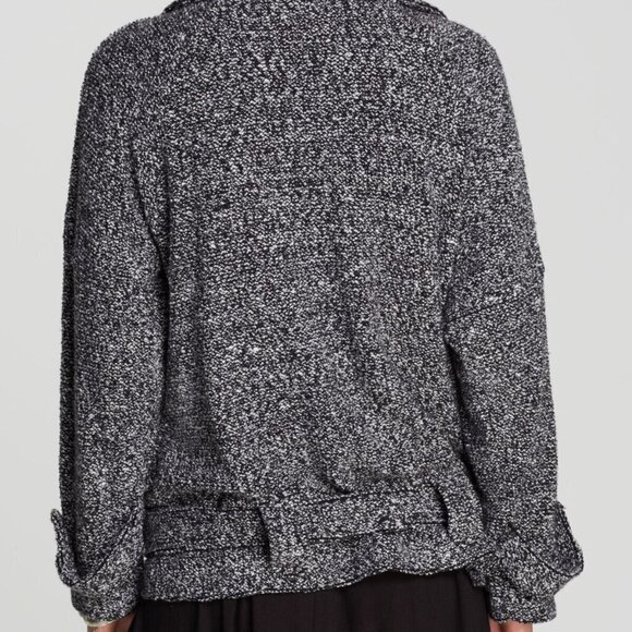 $169 Free People Slouchy Moto Jacket - Belted Trench Pea Coat Black Tweed SMALL - Picture 3 of 9